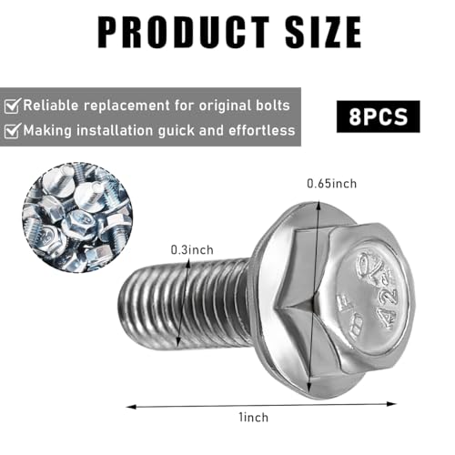 Image of KVAEY 4 PCS Car Top Front Skid Plate Bolts, 304 Stainless Steel 12mm Hex Head Flanged Hexagon Screws, Bolts Compatible with 4Runner Land Cruiser Sequoia Tacoma, Car Accessories (8 PCS)