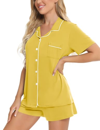 Image of SWOMOG Womens Button Down Pajamas Set Short Sleeve Sleepwear Bride Soft Pj Lounge Sets XS-3XL