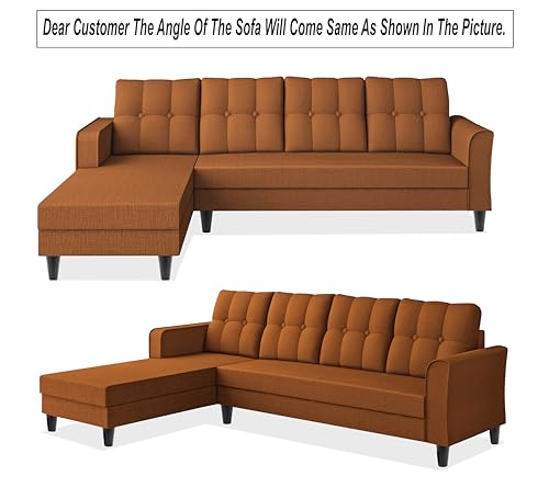 Image of Adorn India Maddox Tufted L Shape 6 Seater Sofa Set LHS (Rust) (3 Year Warranty)