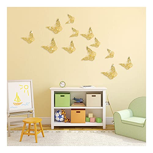 YIDYFA 12 Stück 3D Schmetterlinge Deko Schmetterling Wanddeko Butterfly Wandsticker 3D Wandtatoo Schmetterlinge Balkon Deko für Wohnzimmer Kinderzimmer Türen Fenster Badezimmer Kühlschrank Cover