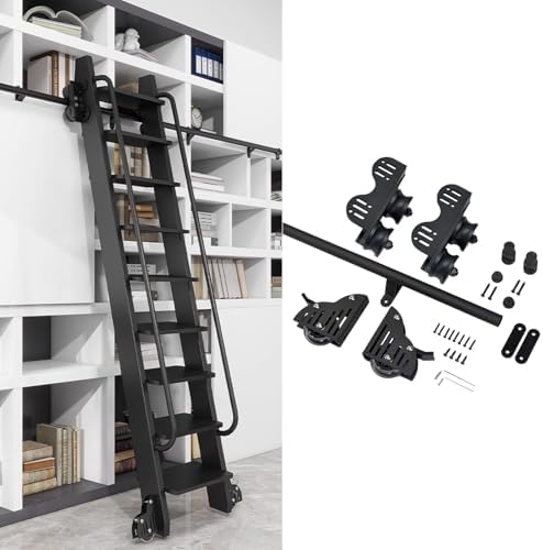 3.3ft - 20ft Adjustable Retractable Library Ladder Track Kit, Black Steel Sliding Rail Hardware, Heavy-Duty Round Tube for Smooth Rolling Ladders - No Ladders Included