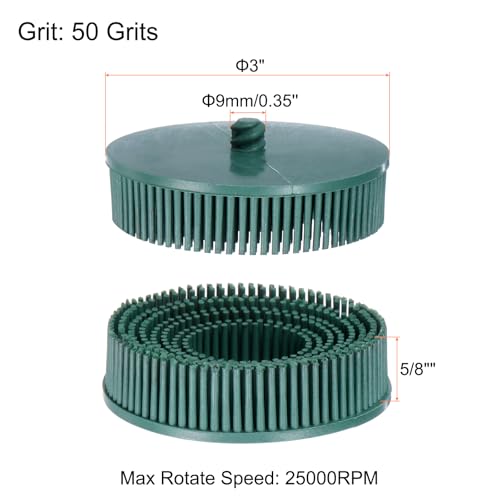 Image of HARFINGTON 2pcs Bristle Disc 3 inch 50 Grit Abrasive Brush Deburring Electric Disc Brush with Quick Change Lock Abrasive Coating Removal Disc for Metal, Green
