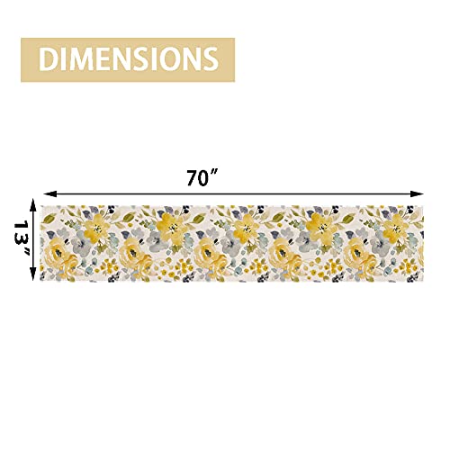 Yellow Floral Table Runner, Seasonal Summer Watercolor Flower Holiday Kitchen Dining Table Decoration For Home Party Decor 13 X 70 Inch #TOP1