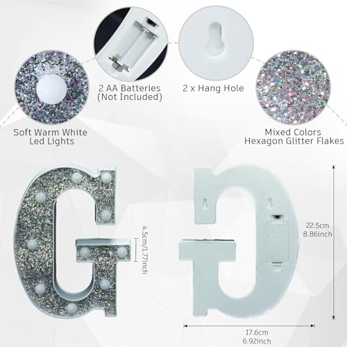 Image of Light Up Letters, Marquee Light Letter for Table Decorations, Glitter Light Up Signs for Prom, Events, or Engagement Party Decor, Featuring Alphabet & Number Lighted Letters, Letter G
