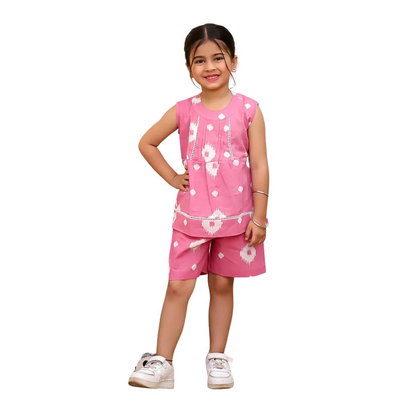 Image of superminis Girl's Top and Shorts |Coordinated Outfit| Sleevless Floral Print Top and Shorts Set| Summer Casual Outfit For Kids| 2-Piece Dress For Girls
