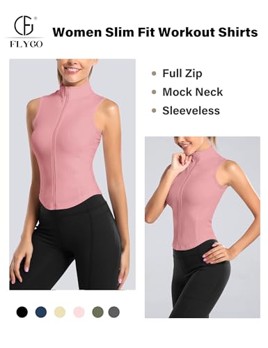 Image of Flygo Women's Full Zip Sleeveless Workout Yoga Active Jacket Vest Golf Shirts