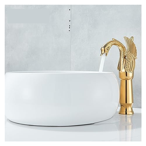 Grifo de lavabo estilo cisne dorado que ahorra espacio con instalación monomando 3