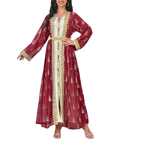 Cardigan brodé musulman femme long et fluide style Dubaï Moyen-Orient
