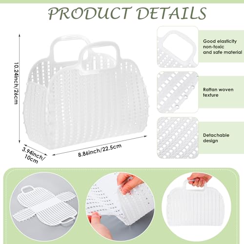 6 Pcs White Jelly Bags Beach Bags for Women Bridal Shower Jelly Basket Summer Tote Purse Reusable Storage Gift Plastic Tote for Vacation Birthday Party Gifts Wedding Flower Favors3