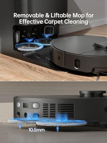 dreame X40 Ultra Robotic Vacuum with Removable & Liftable Mop, 12,000Pa Suction, Side Brush Extensive Cleaning, 158°F Mop & Washboard Self Cleaning, Auto-Empty, Auto Refill, liftable Brushes - Image 7
