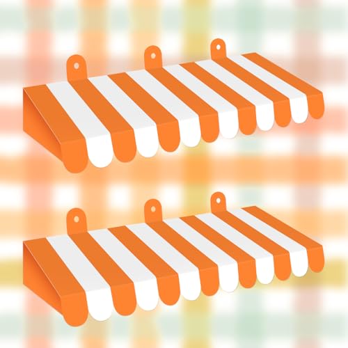 Image of 2 Piece Circus Awning Decoration 3D Carnival Tent Awning Wall Decorations for Circus Theme Party, Carnival Stand, Party Favors Supplies (Orange and White)