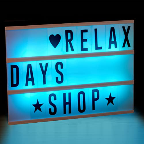 Relaxdays Lightbox mit Farbwechsel, Leuchtkasten, 85 Buchstaben & Symbole, 3 Zeilen, Lichtbox batteriebetrieben, weiß