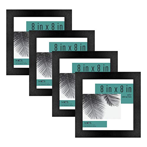 MCS Studio Gallery 8x8 Picture Frame Black Woodgrain, Wall Hanging & Easel for Tapletop Display, Square Photo Frame for Photos, Posters & Art Prints (4-Pack)