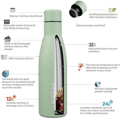 Image of BJPKPK 17oz Skinny Insulated Water Bottle, Stainless Steel Flask