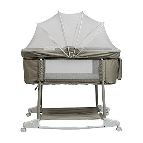 Image of Multi Function Baby Crib Bedside Sleeper Newborn Rocking Bassinet for Infant and Toddler with Wheel Base Portable and Adjustable(Light Grey)