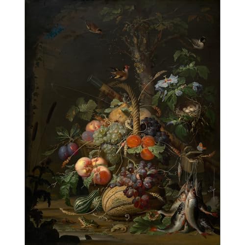 Impression sur toile nature morte fruits poissons 101,6 x 127 cm reproduction tableau ancien