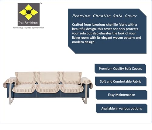 Image of Premium Chenille Woven Anti-Slip 3 Seater Sofa Cover with Arm Rest | L-Shape Sofa Seat Protector for Living Room | Durable & Stylish Slipcover - Beige 3D