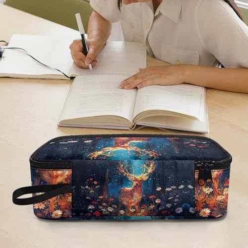 Image of Deer Forest Floral Girls Pencil Case for Kids Large Pencil Pouch for 2Nd 3Rd Children Aesthetic Pencil Organizer for School Boys Students Pencil Container for Back to School Gifts