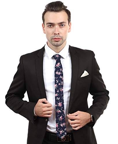Image of JESLANG Men's Cotton Printed Floral Tie 2.56 inch Skinny Narrow Necktie Various Designs