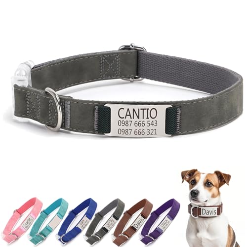 犬首輪名前入り 革製 中型犬/小型犬/大型犬対応 名前・電話番号刻印可能|首輪 おしゃれ 安全設計 負担軽減 カスタマイズ可 (グレー, S(28-40cm))