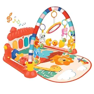 Eners Baby Gyms Play Mats Musical Activity Center Kick & Play Piano Gym Tummy Time Padded Mat for Newborn Toddler Infants(Red)