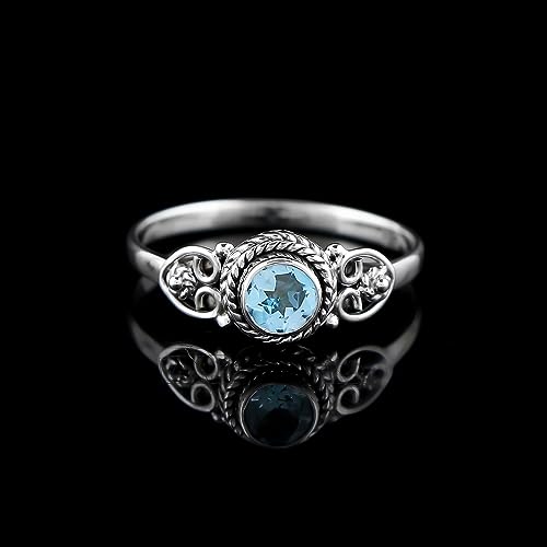 925 Sterling Silver Natural Blue Topaz Stone Ring, Handmade Gemstone Ring, Energy Healing Crystals, Birthday, Bohemian Jewelry | Promise Victorian Wedding Ring | Gift for Women (US - 6)2