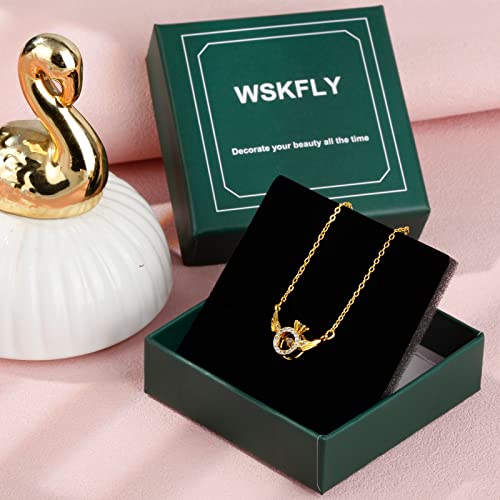 Wskfly Angel Wing Necklace, 18K Gold Plated Cubic Zirconia Pendant Necklaces, 14K Gold Plated Cubic Zirconia Hoop Earrings For Women #TOP7