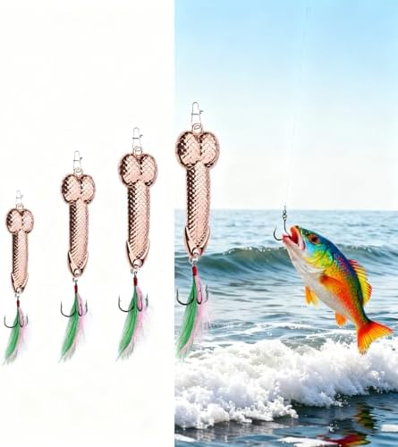 4Pcs Rose Gold Fishing Lures - Metal Luminous Spoon Lures with Sharp Hooks, Funny Gag Gift for Men, Father's Day/White Elephant Gift for Anglers, Suitable for Bass & Trout