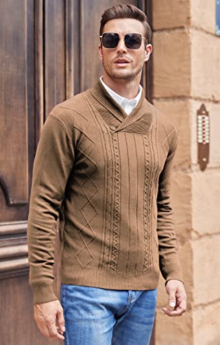 NITAGUT Mens Shawl Collar Pullover Sweater Slim Fit Sweater Cable Knit Pullover V Neck Soft Casual Button Sweater for Man4
