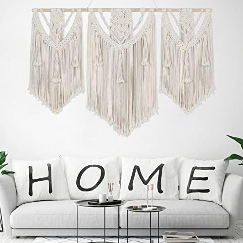 HOLAVIDA Large Macrame Wall Hanging, Fringed Rope Boho Wall Tapestry, Bohemian Chic Woven Tapestry, Bedroom, Living room, Gallery(110cm×80cm)