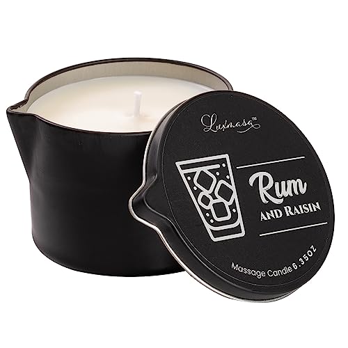 Massaging Oil Candle - Moisturizing Body Massage- Shea Butter Infused Hand Care Organic Candle Lotion - 6.35 OZ (Rum and Raisin Scent)