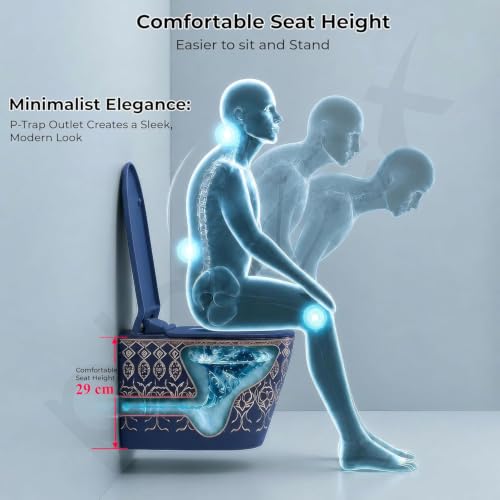 Image of Plantex Commode for Toilet /Ceramic Rimless Washdown Western Toilet /P Trap Commode with Soft Closing Toilet Seat Cover - (LAS04, Blue)