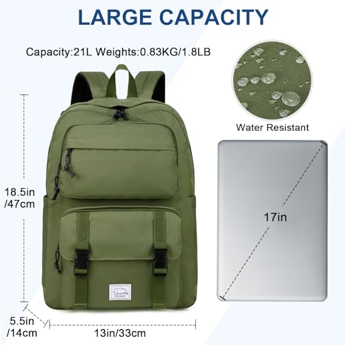 VASCHY Backpack for Men, Unisex Large Fashion Schoolbag Book bag Rucksack for High School/College/Work/Travel/Commuter Green2