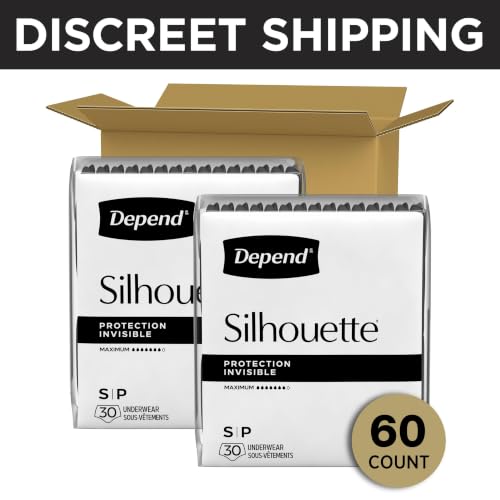Image of Depend Silhouette Adult Diapers, Incontinence & Postpartum Bladder Leak Underwear for Women, Maximum Absorbency, Small, Black, 60 Count (2 Packs of 30), Packaging May Vary