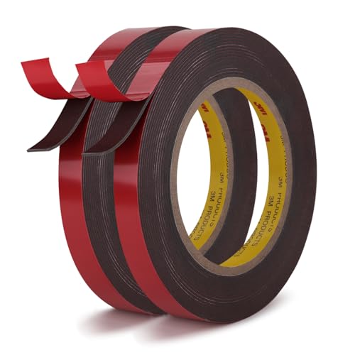 Image of 3M Heavy Duty 4611 Double Sided Tape 0.39 inch x 13.8 Ft Strong Adhesive Waterproof Foam Mounting Tape for Home Office Deco Automotive Metal Glass Bonding (Pack of 2)