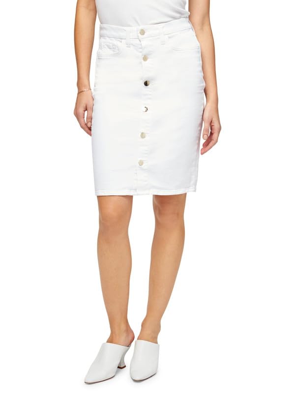 Jen7 Women's Button-Front Denim Pencil Skirt (Clean White, 8)