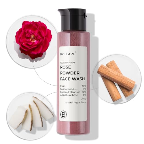 Image of Brillare Rose Powder Face Wash for Younger Looking Skin With Sandalwood & Coconut, Anti-Ageing Face Wash Reduces Wrinkles & Fine Lines | Face Wash for Women & Men