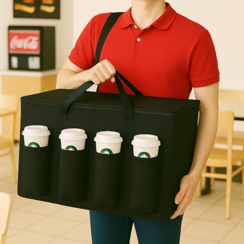 Image of Catering Bag for doordash uber eats 22x14x13 Insulated Food Delivery Bag with Cup Holders /Drink Carriers Premium XXL, Beverages, Grocery, Pizza, Commercial Quality Hot and Cold hot Boxes