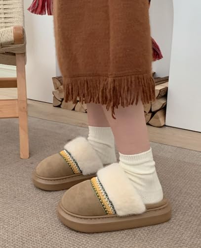 Women's Retro Fluffy Slippers Soft Plush Warm Slip-on Shoes Memory Foam Warm Winter House Slipper Indoor Outdoor Cozy Shoes2