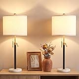 Qingmiao Table Lamps for Bedrooms Set of 2, 22' to 30' Height Adjustable Nightstand Lamps with Linen Shade, Pull Chain Switch Lamps for Living Room, 3 Way Dimmable Bedside Lamp