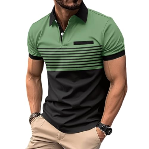 Men’s Casual Polo Shirts Short Sleeve Fashion Golf Shirt Classic Striped Slim Fit T-Shirts