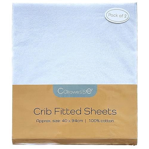 Callowesse 2-Pack Crib Fitted Sheets 94cm x 40cm, Organic Cotton Baby Bedding, Elasticated Edges for Snug Fit. Sky Blue - Image 2
