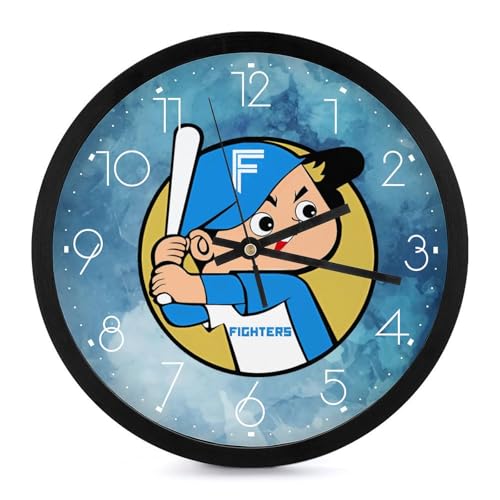 北海道日本ハムファイターズ 掛け時計 壁掛け時計 円形 静音 電池式 アラビア数字 オフィス/寝室/リビング