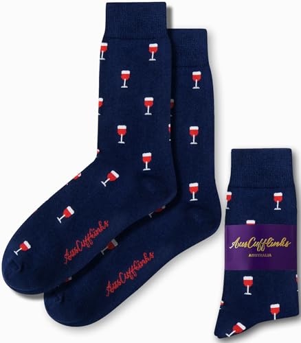 AUSCUFFLINKS Wine Lover Wine Glass Socks for Him Shiraz Merlot Cabernet Vino Sock | Present for Work Colleague | Bday Gift for Guys (Wine)