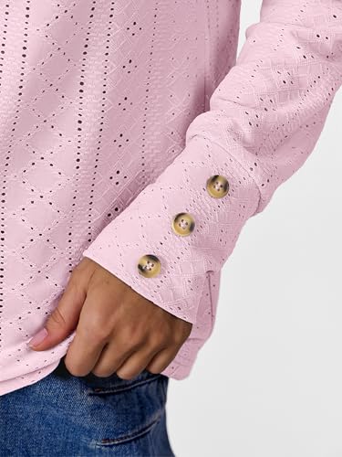 ANRABESS Womens Eyelet Tops Long Sleeve Henley Shirts Business Dressy Casual Blouse Vacation T-Shirt 2025 Fall Outfits