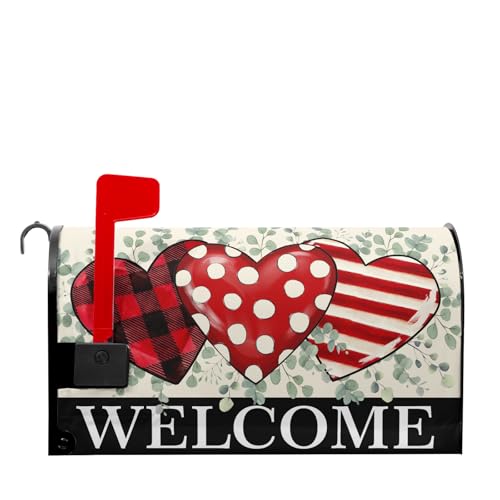 Image of Happy Valentine's Day Love Mailbox Covers Magnetic Love Heart Welcome Mailbox Cover Standard Size 21 inch X 25.5 inch Inch Valentines Day Holiday Wrap Post Letter Box Decorative for Outdoor Home Garden Yard