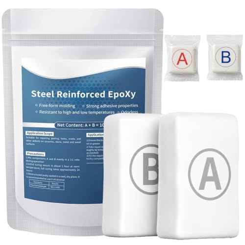 Steel Reinforced Epoxy Putty 2026 2-Part Waterproof Heatproof Filler for Cracks/Holes Metal/Wood/Tile/Ceramics Pipes/Railings Sculptable (1Pcs)