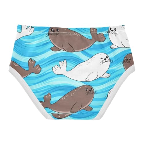 Cotton Girls Underwear Toddler Cute Cartoon Gray White Seals Blue Girl Panties Cute Bright Undies Kids Briefs 2t2