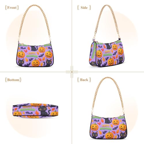 Halloween Pumpkin Cat Shoulder Bag for Women, Handbag with Chain Strap, Soft Purse Tote Bag for Ladies3