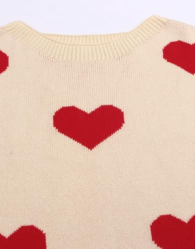 Image of Womens Cute Heart Sweater Crew Neck Long Sleeve Pullover Valentines Sweater